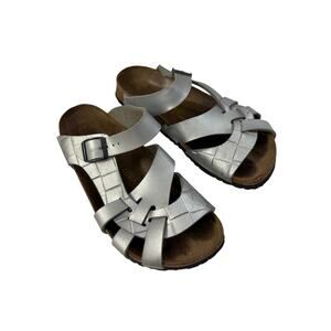 Birkenstock Papillio Pisa Silver Woven Slide On Sandals Sz 40/9 GS